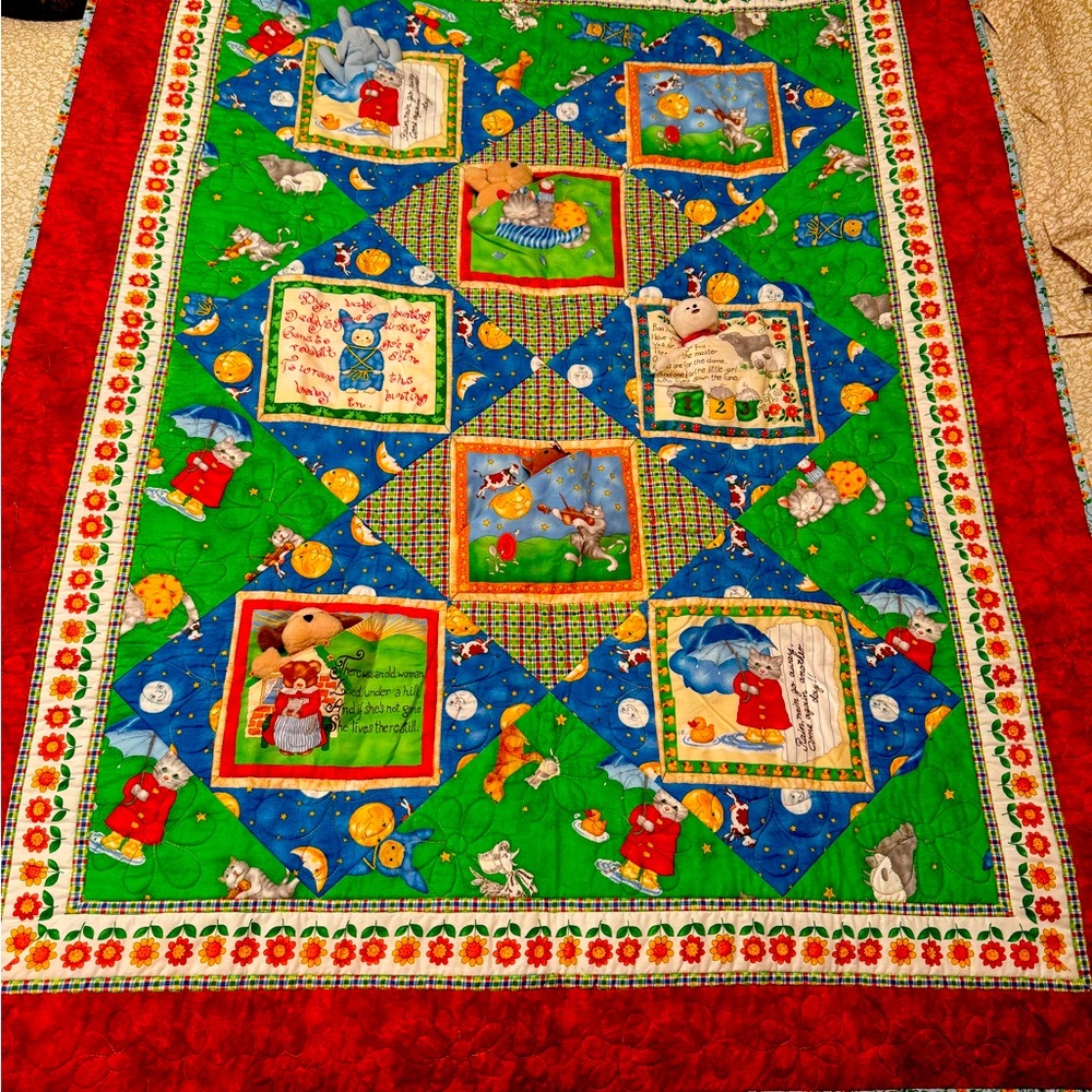 Colorful Kids Patchwork Quilt with Mini Stuffed Toys